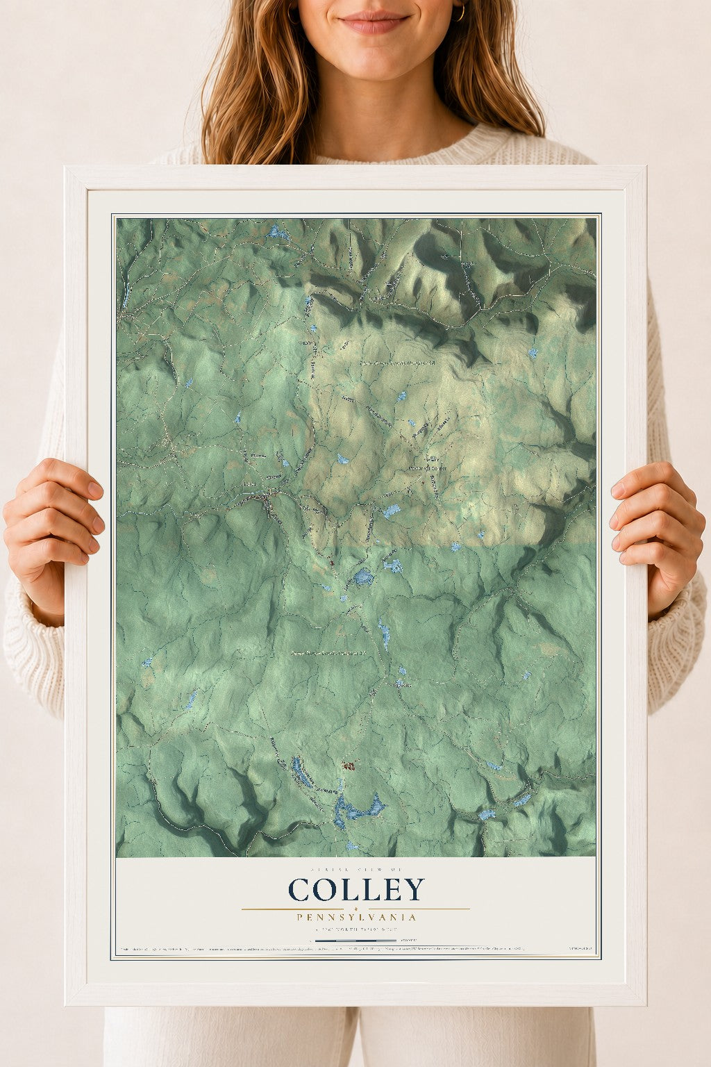 Map of Colley, Pennsylvania, 18 x 24 inch print in a white wood frame
