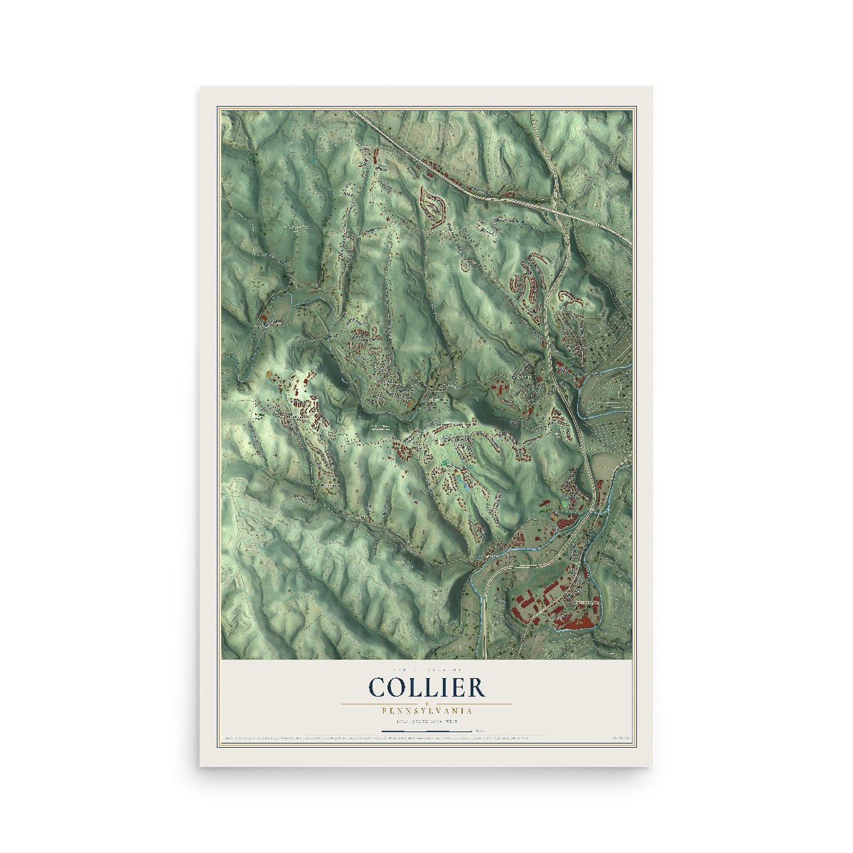 Map of Collier, Pennsylvania, 12 x 18 inch unframed archival matte print