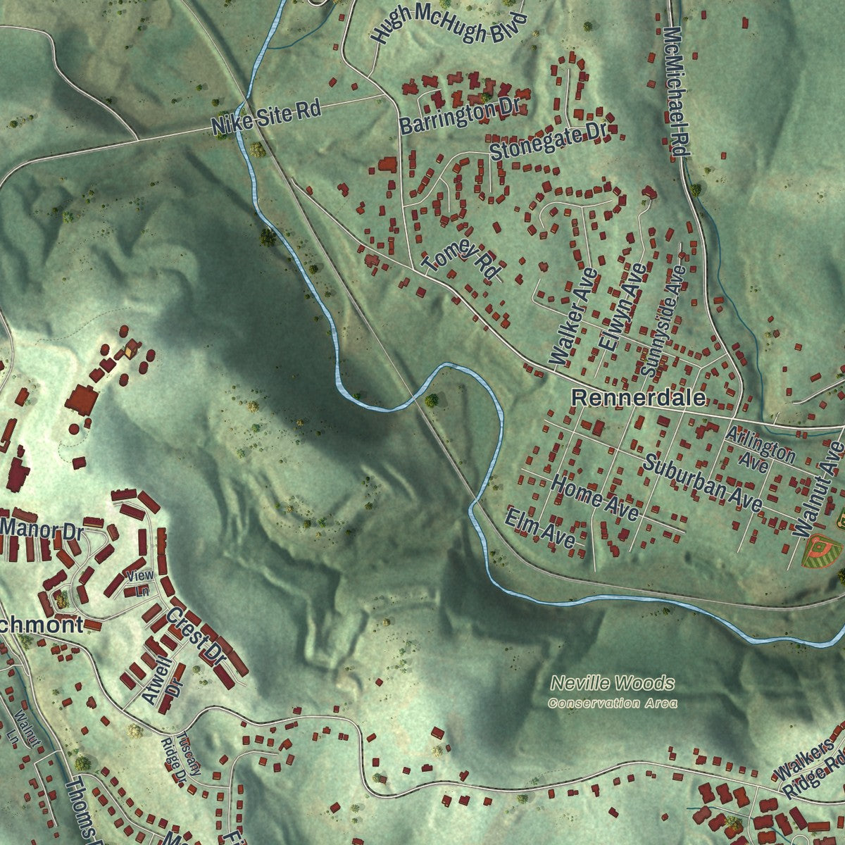 Second close-up of the map of Collier, Pennsylvania print showing more streets and buildings