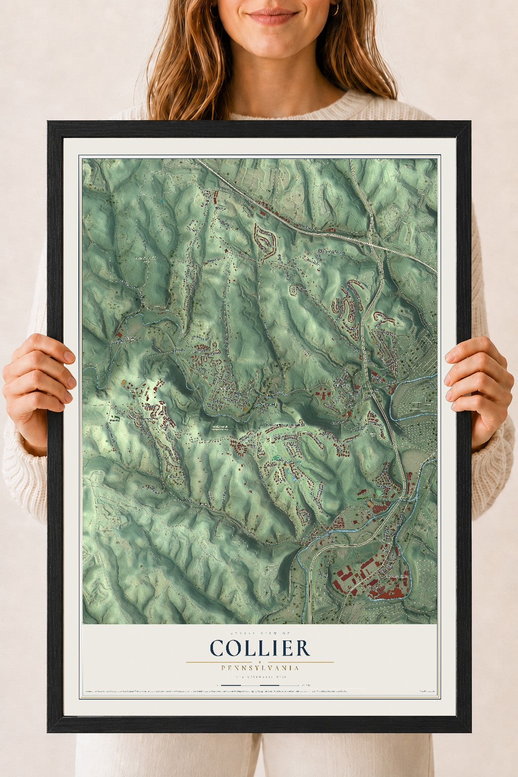 Map of Collier, Pennsylvania, 18 x 24 inch print in a black wood frame