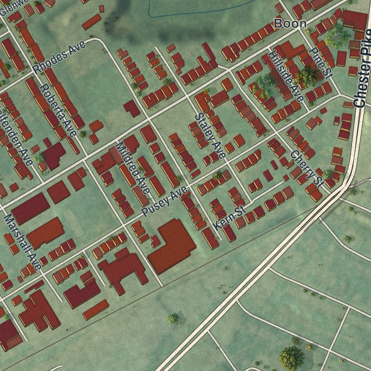 Second close-up of the map of Collingdale, Pennsylvania print showing more streets and buildings
