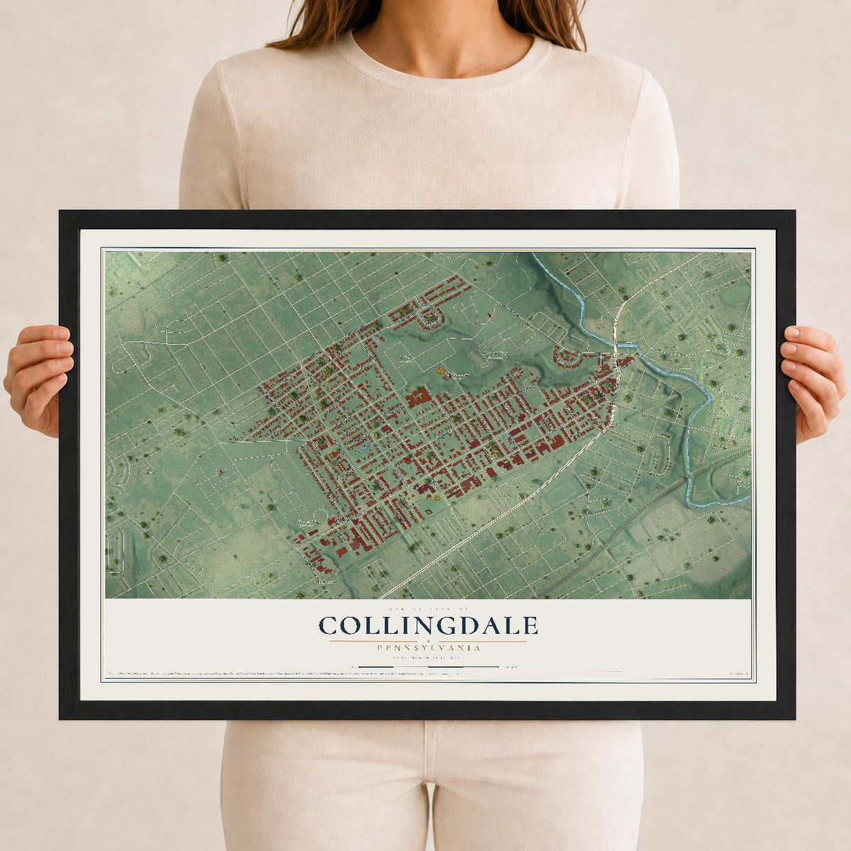 Map of Collingdale, Pennsylvania, 12 x 18 inch print in a black wood frame