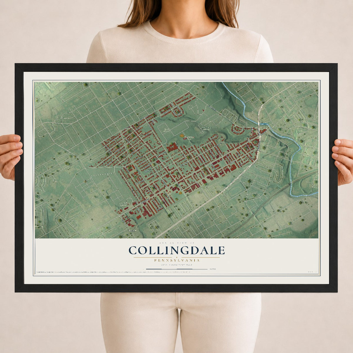 Map of Collingdale, Pennsylvania, 18 x 24 inch print in a black wood frame
