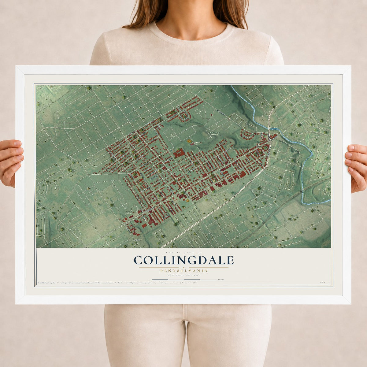 Map of Collingdale, Pennsylvania, 18 x 24 inch print in a white wood frame