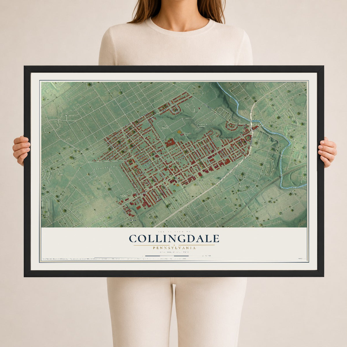 Map of Collingdale, Pennsylvania, 24 x 36 inch print in a black wood frame