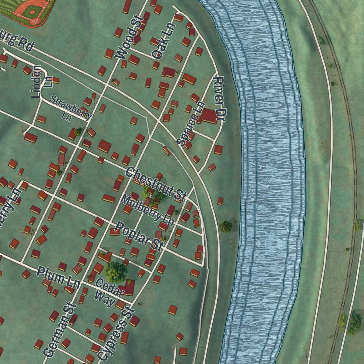 Close-up of the map of Collinsburg, Pennsylvania print showing street and building detail