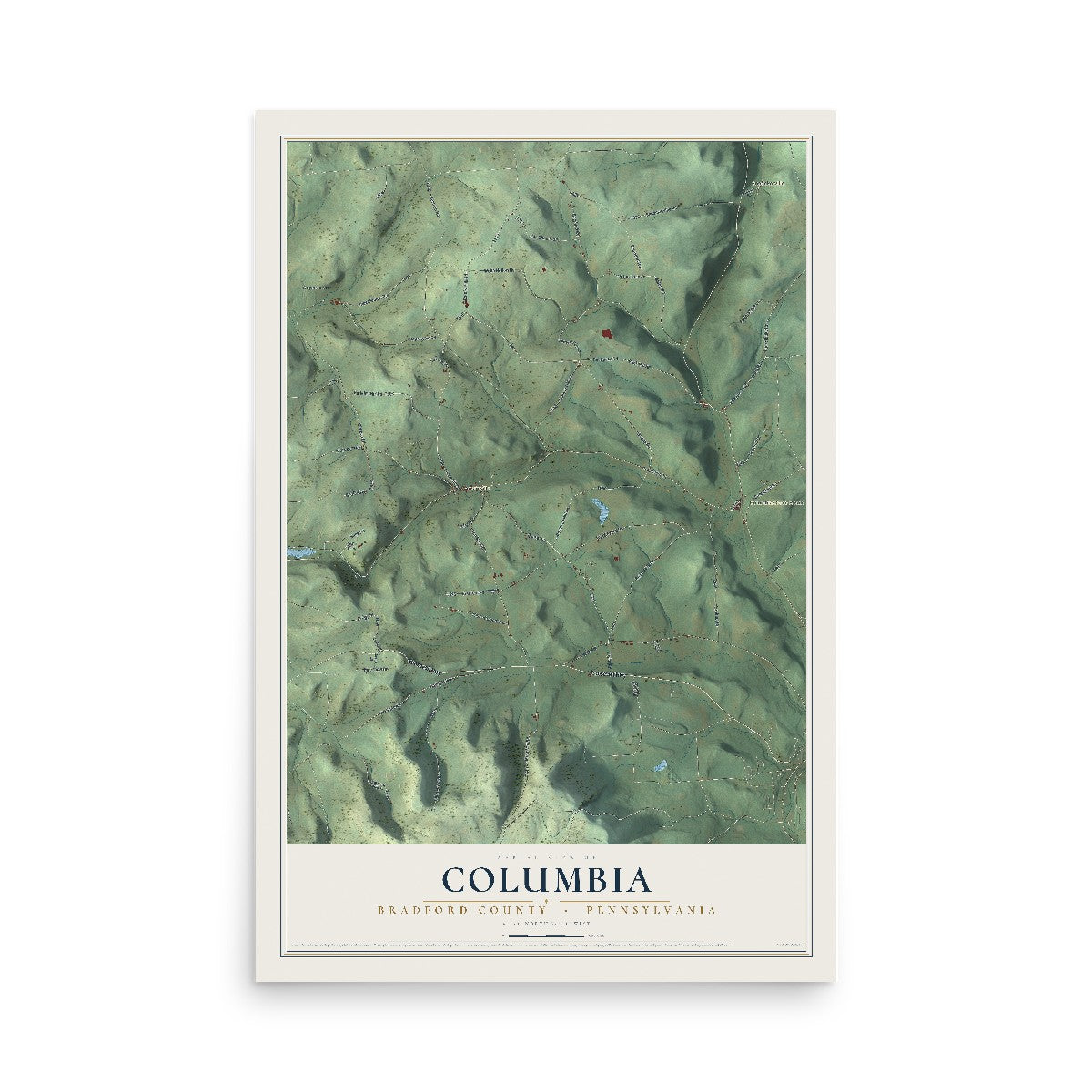 Map of Columbia, Bradford County, Pennsylvania, 12 x 18 inch unframed archival matte print
