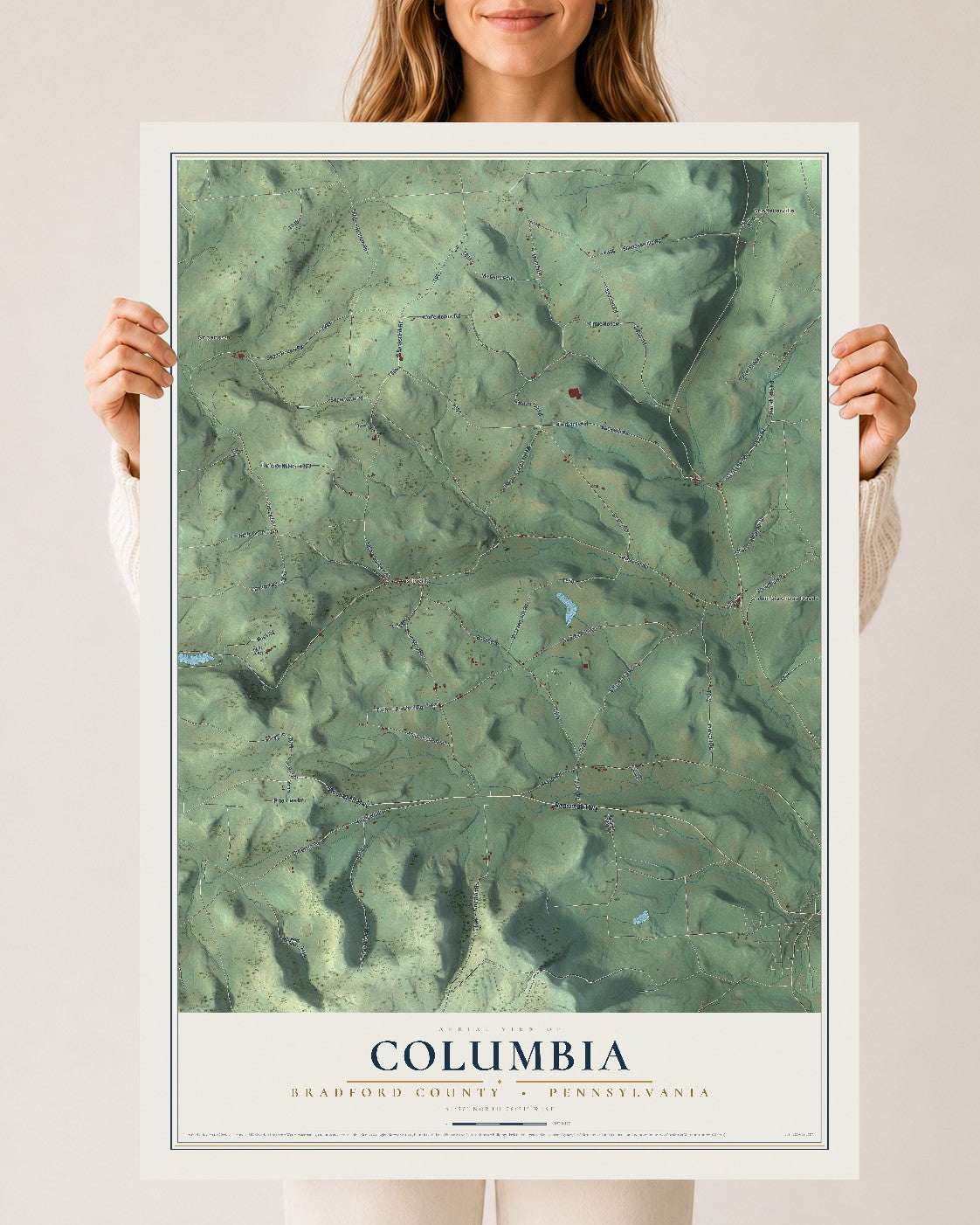 Map of Columbia, Bradford County, Pennsylvania, 24 x 36 inch unframed archival matte print