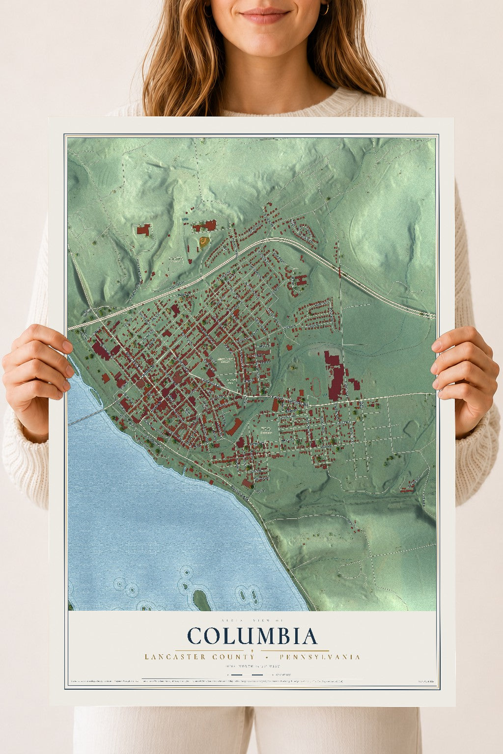 Map of Columbia, Lancaster County, Pennsylvania, 18 x 24 inch unframed archival matte print