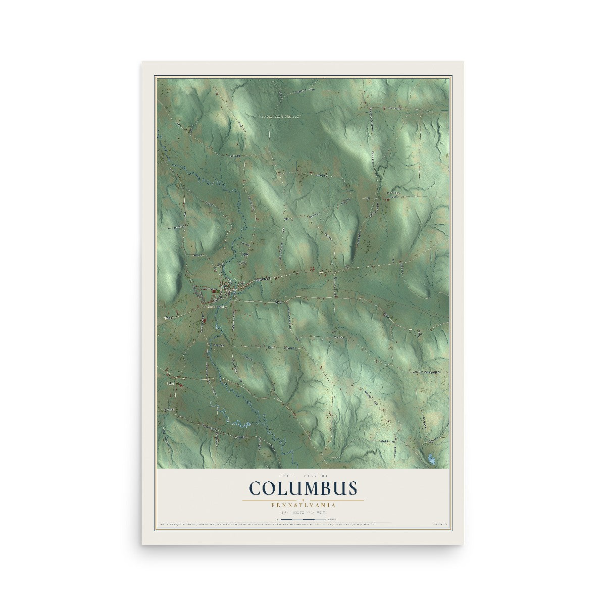 Map of Columbus, Pennsylvania, 12 x 18 inch unframed archival matte print