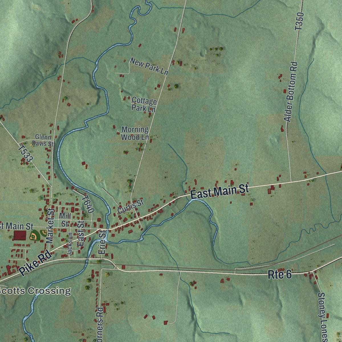 Second close-up of the map of Columbus, Pennsylvania print showing more streets and buildings