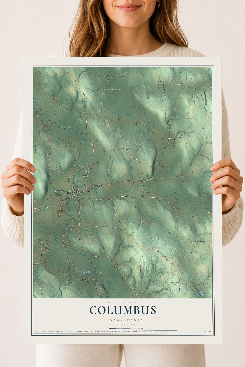 Map of Columbus, Pennsylvania, 18 x 24 inch unframed archival matte print