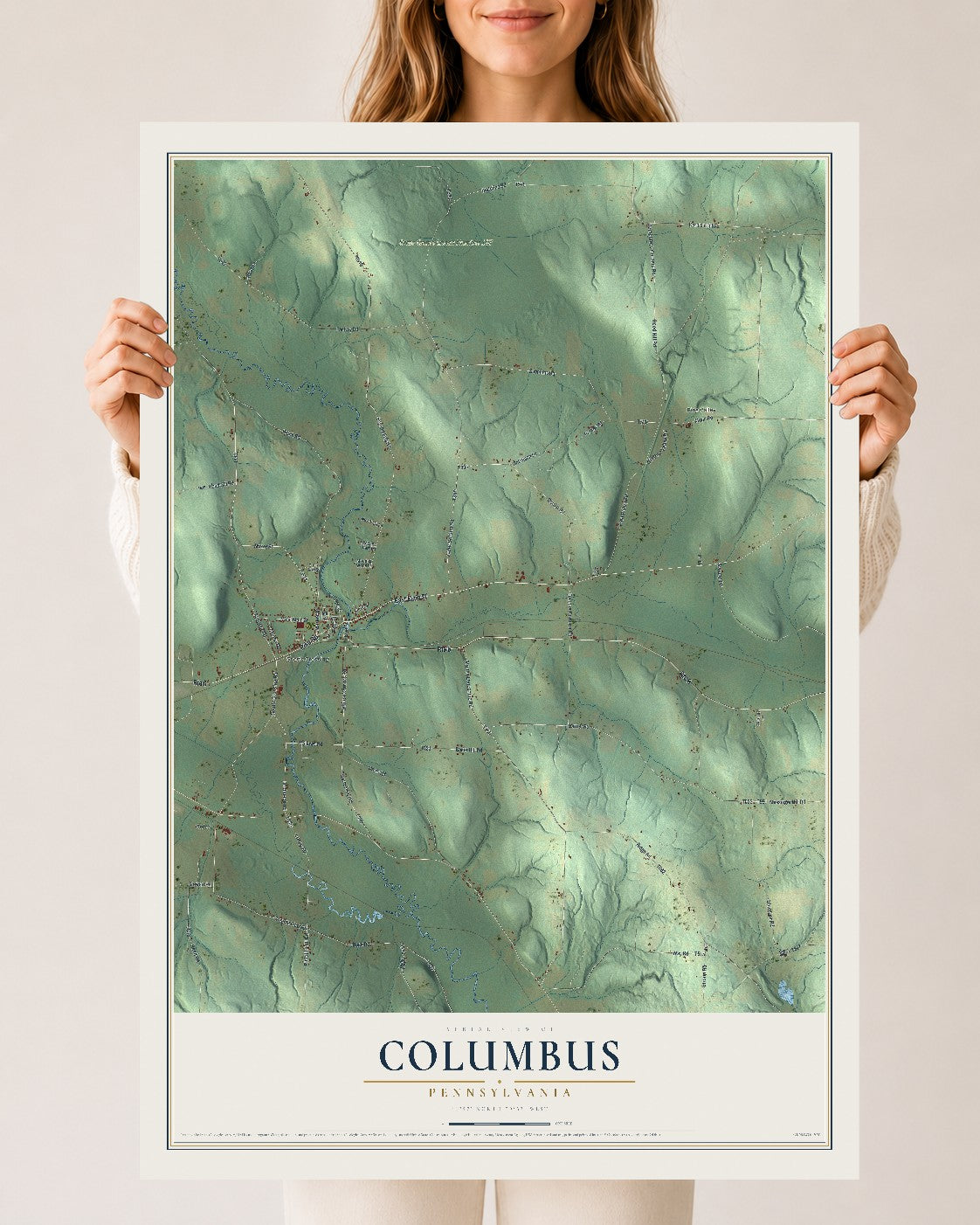 Map of Columbus, Pennsylvania, 24 x 36 inch unframed archival matte print