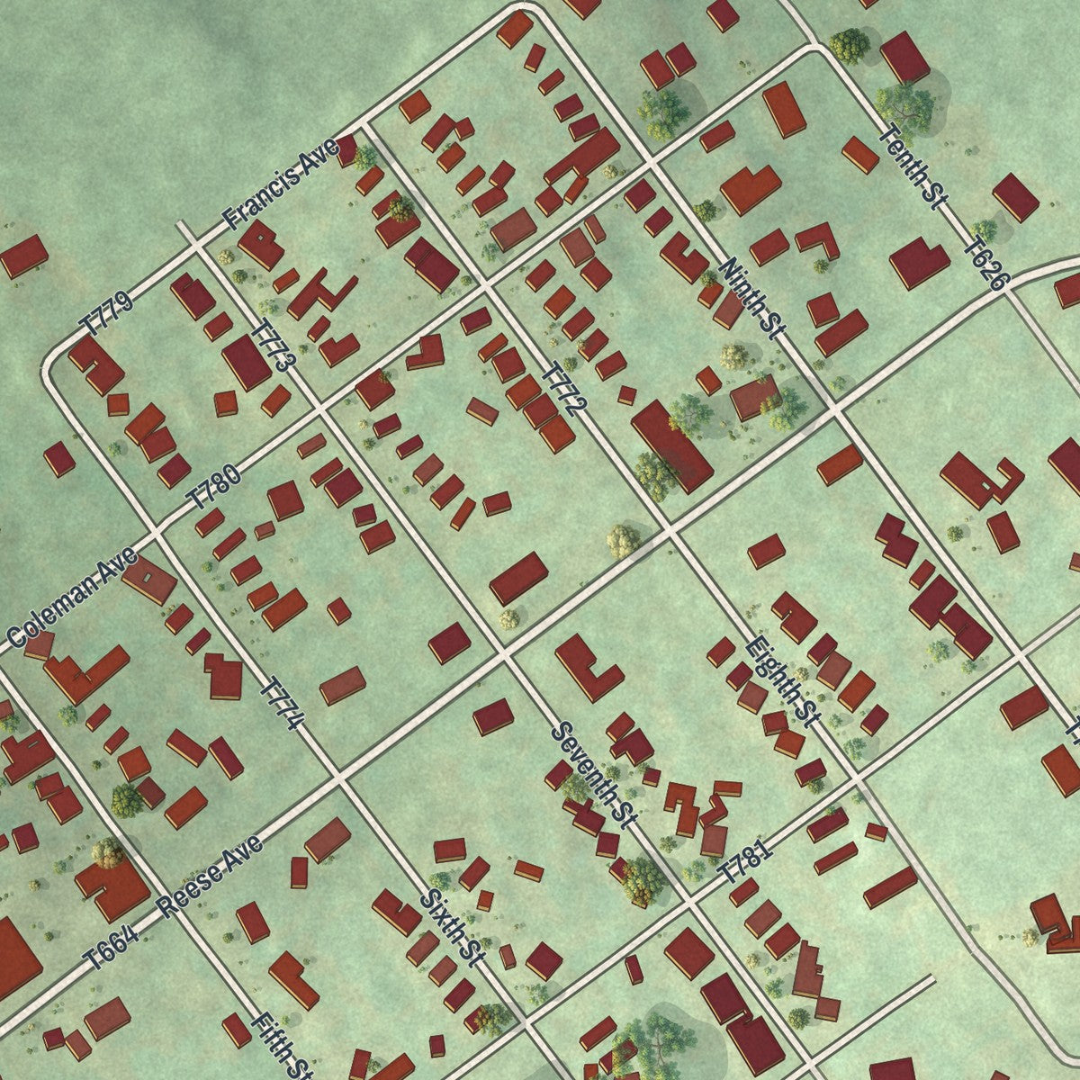 Close-up of the map of Colver, Pennsylvania print showing street and building detail