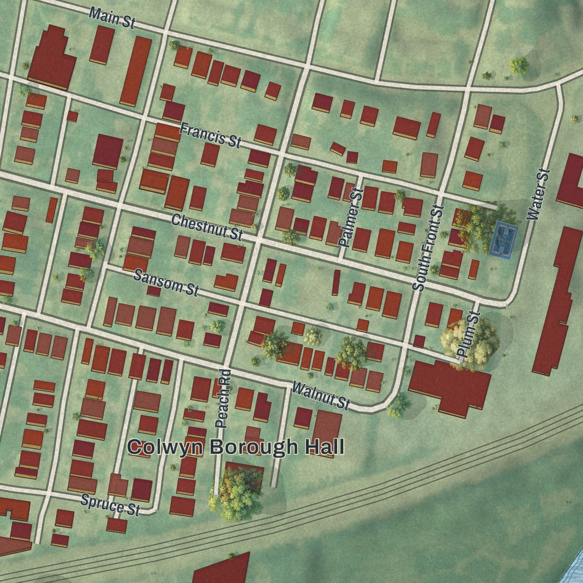 Close-up of the map of Colwyn, Pennsylvania print showing street and building detail