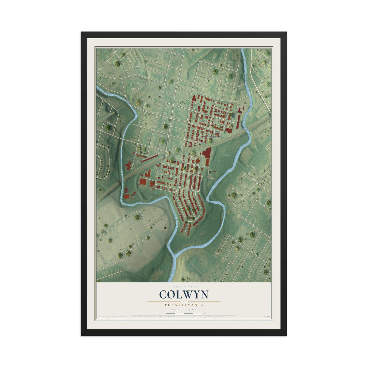 Map of Colwyn, Pennsylvania, 12 x 18 inch print in a black wood frame