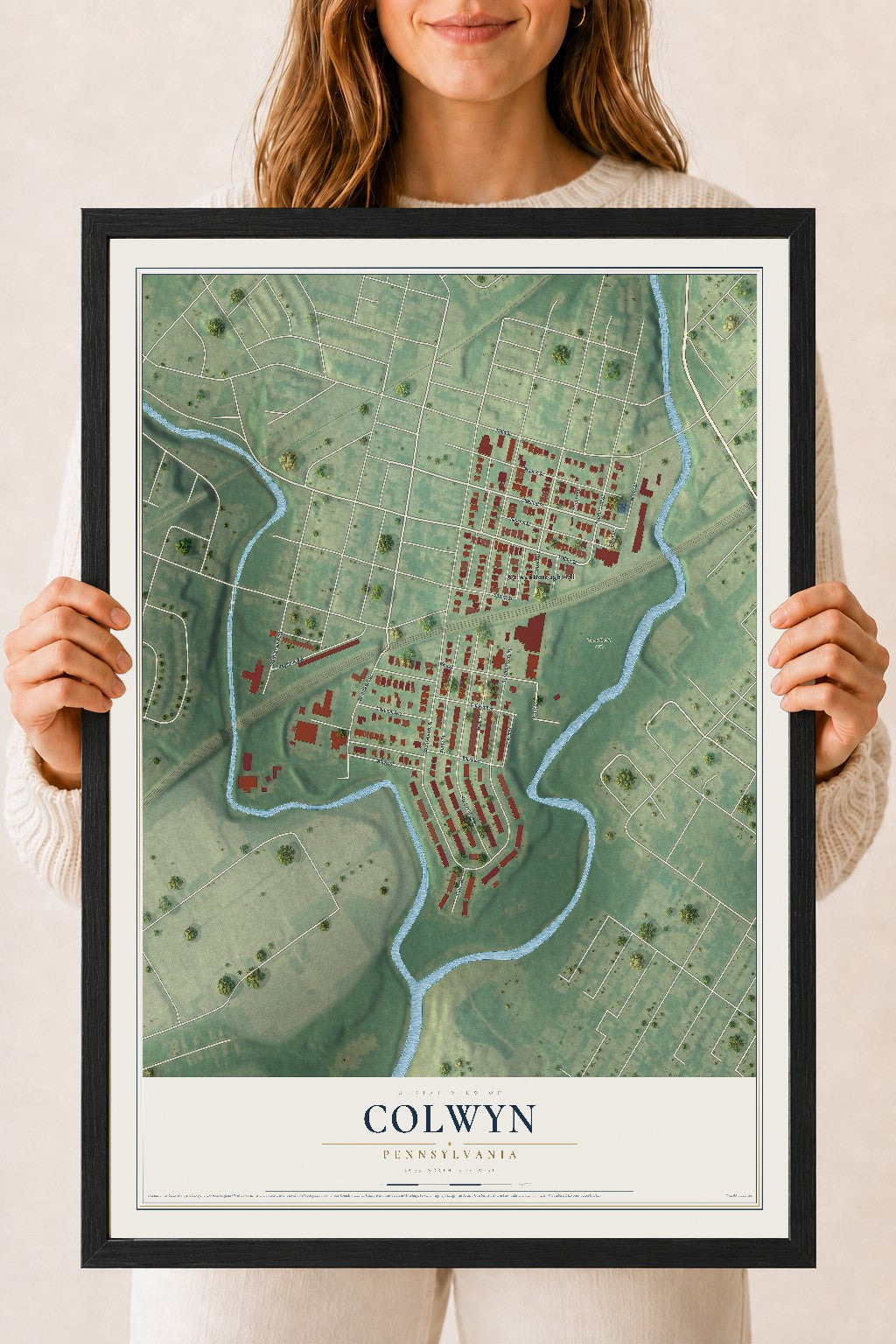 Map of Colwyn, Pennsylvania, 18 x 24 inch print in a black wood frame