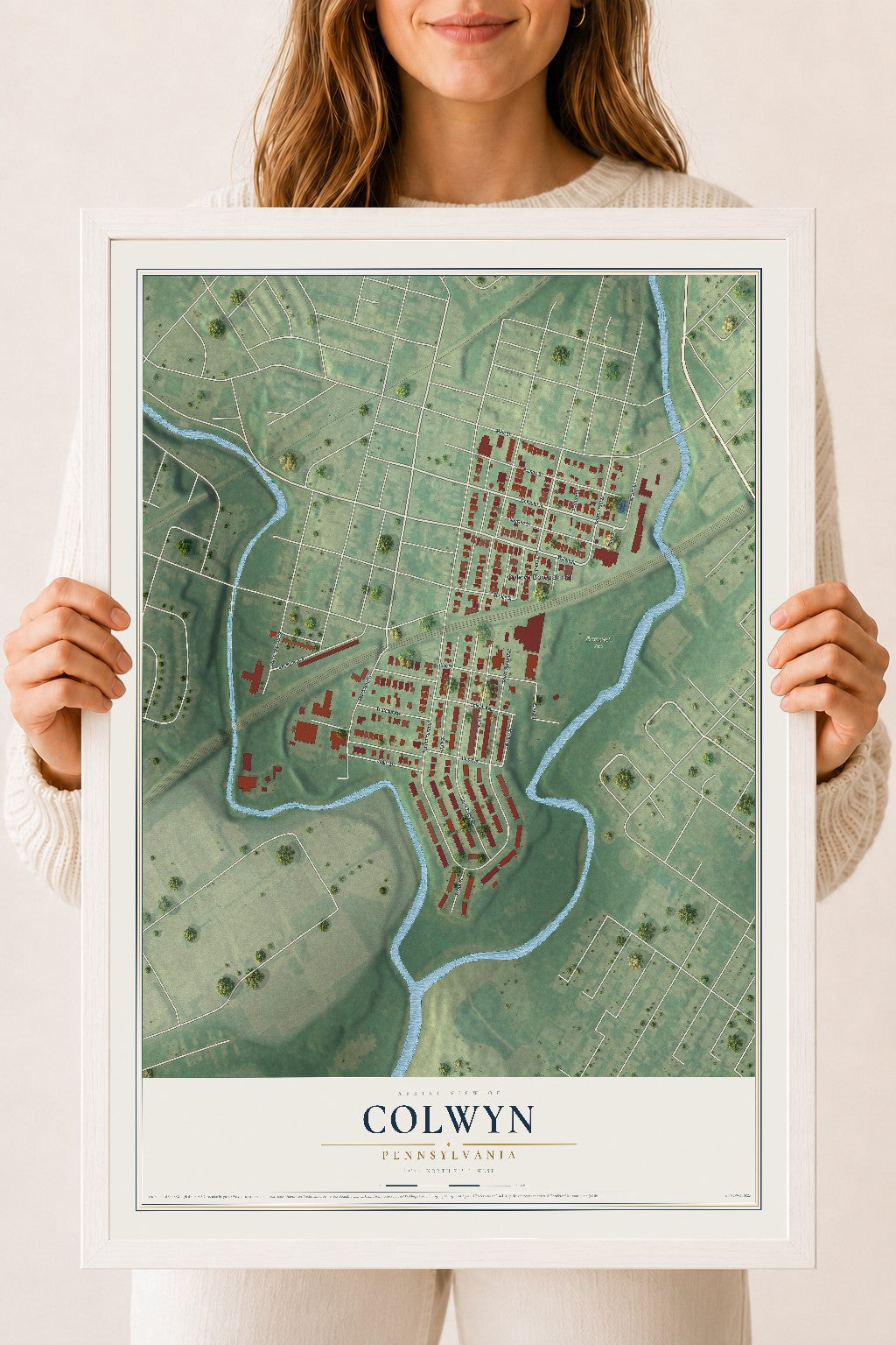 Map of Colwyn, Pennsylvania, 18 x 24 inch print in a white wood frame