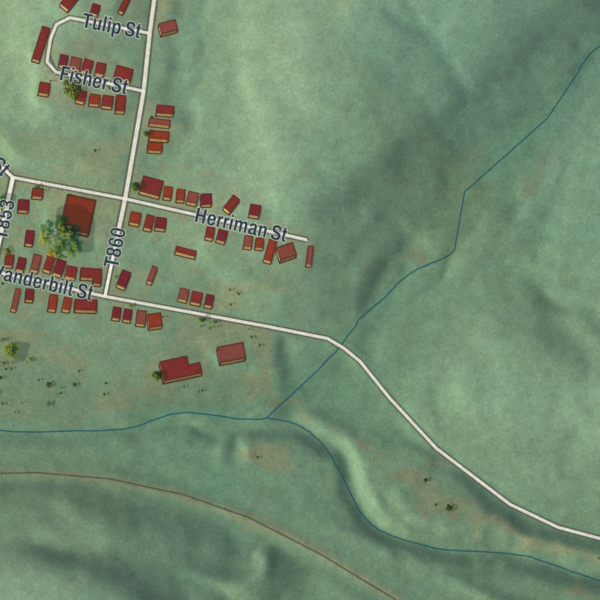 Close-up of the map of Commodore, Pennsylvania print showing street and building detail