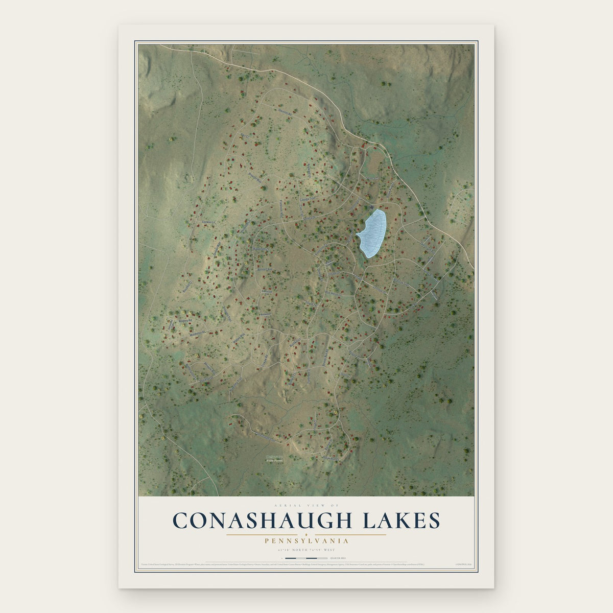 Conashaugh Lakes, Pennsylvania map print, the full design