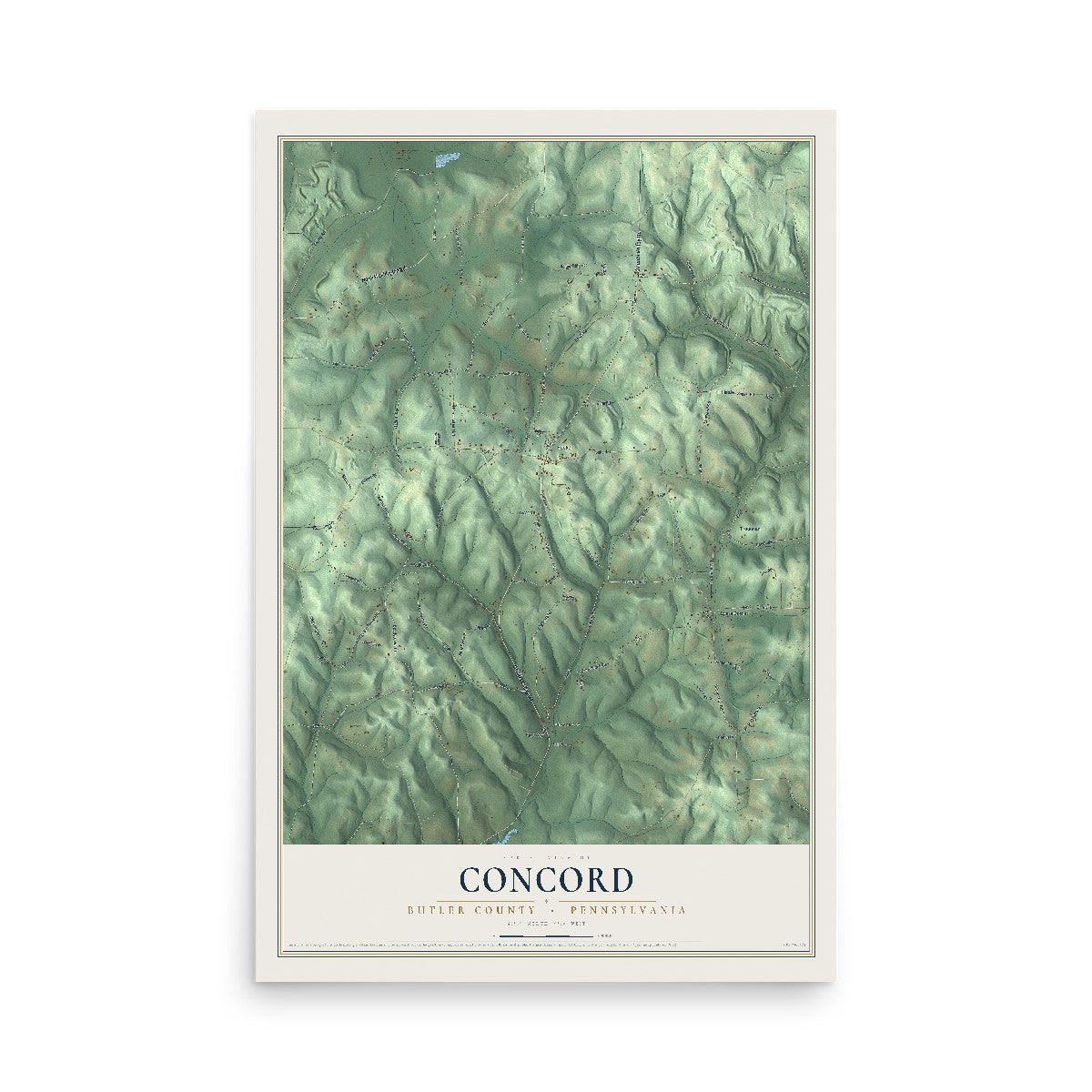 Map of Concord, Butler County, Pennsylvania, 12 x 18 inch unframed archival matte print