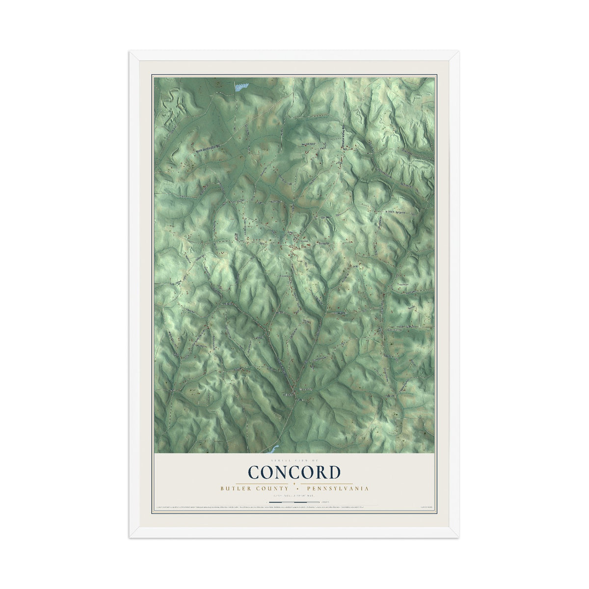 Map of Concord, Butler County, Pennsylvania, 12 x 18 inch print in a white wood frame