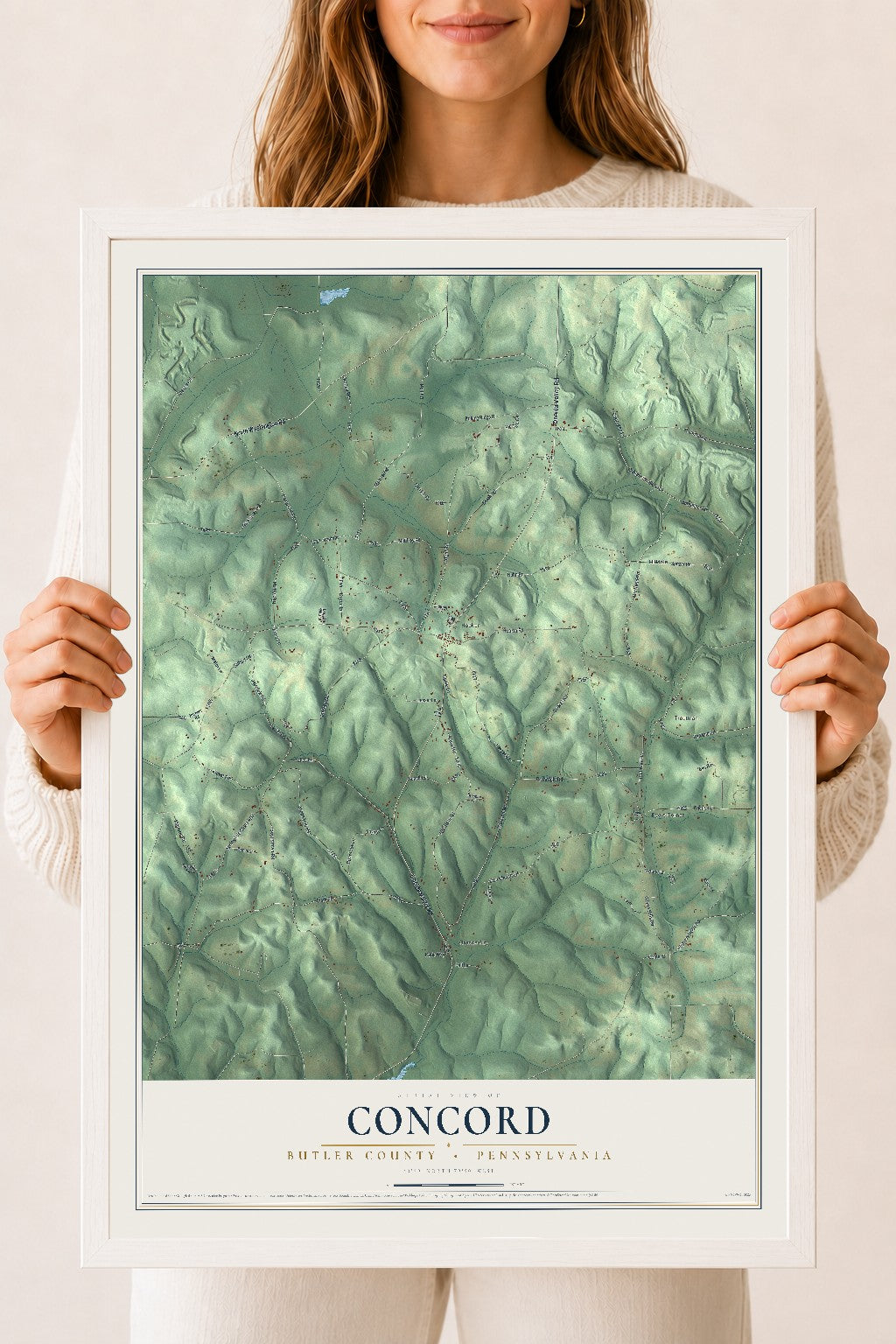 Map of Concord, Butler County, Pennsylvania, 18 x 24 inch print in a white wood frame