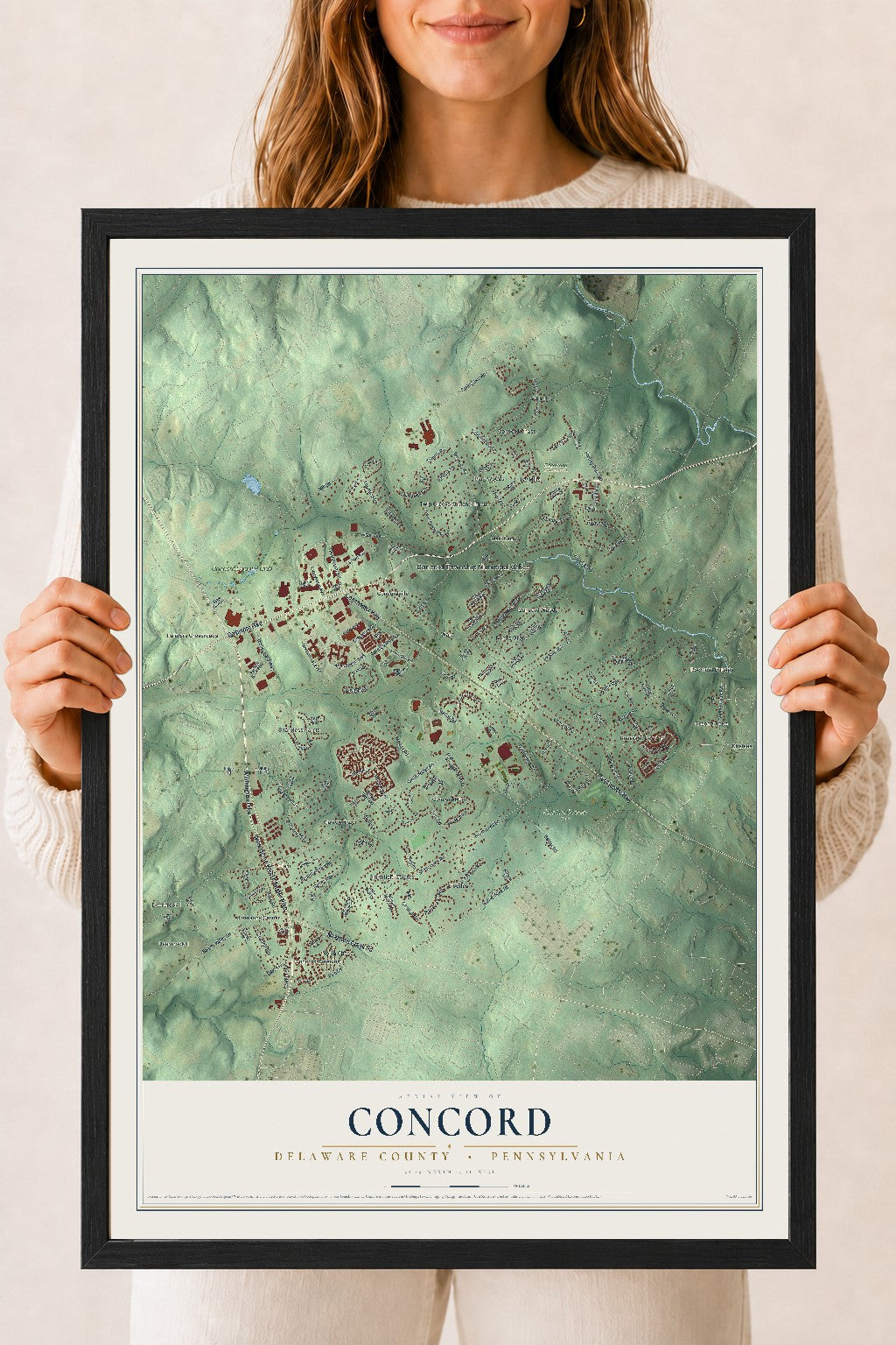 Map of Concord, Delaware County, Pennsylvania, 18 x 24 inch print in a black wood frame