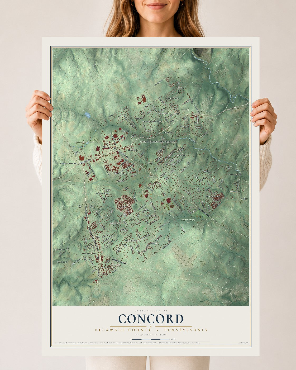 Map of Concord, Delaware County, Pennsylvania, 24 x 36 inch unframed archival matte print