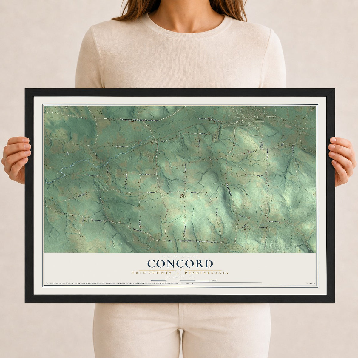 Map of Concord, Erie County, Pennsylvania, 12 x 18 inch print in a black wood frame