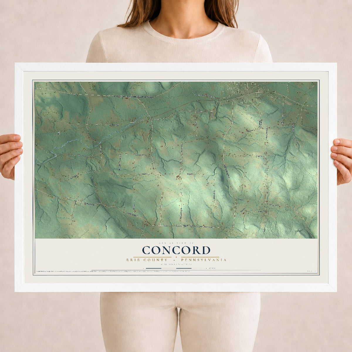 Map of Concord, Erie County, Pennsylvania, 18 x 24 inch print in a white wood frame
