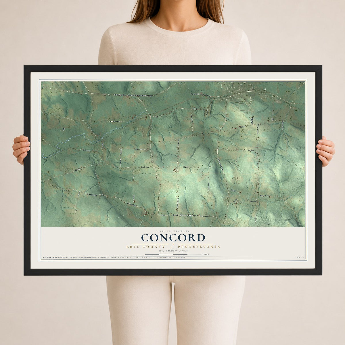Map of Concord, Erie County, Pennsylvania, 24 x 36 inch print in a black wood frame