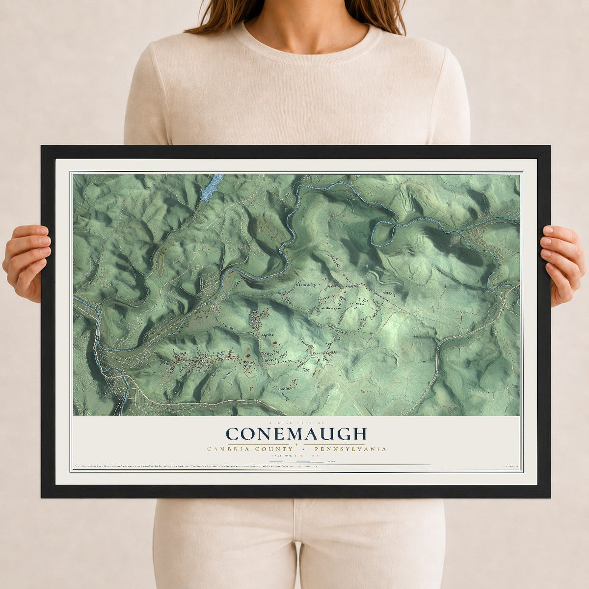 Map of Conemaugh, Cambria County, Pennsylvania, 12 x 18 inch print in a black wood frame