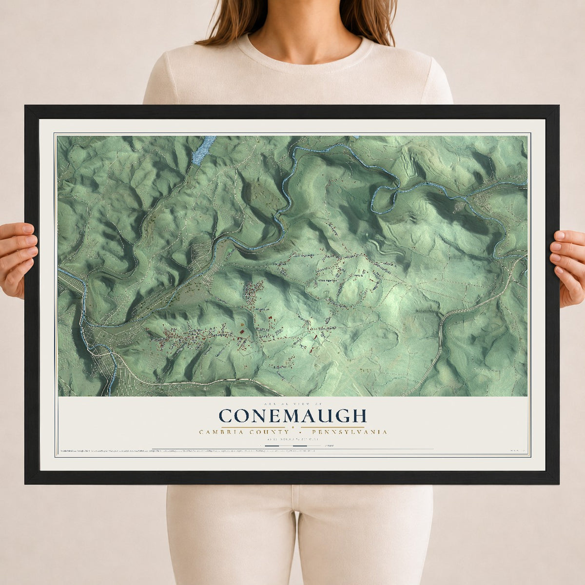 Map of Conemaugh, Cambria County, Pennsylvania, 18 x 24 inch print in a black wood frame