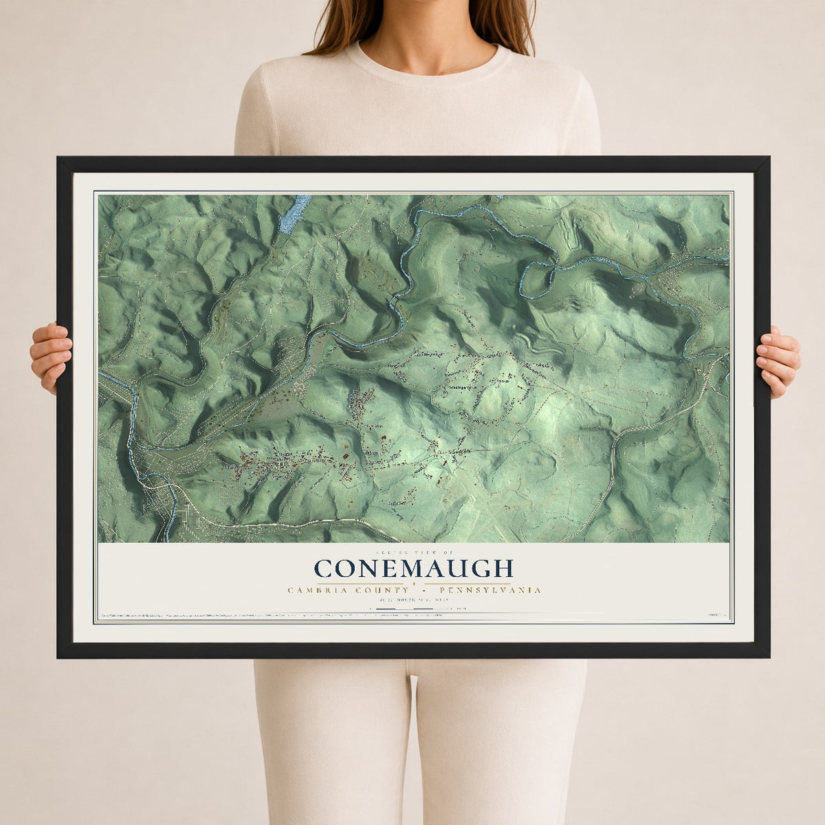 Map of Conemaugh, Cambria County, Pennsylvania, 24 x 36 inch print in a black wood frame