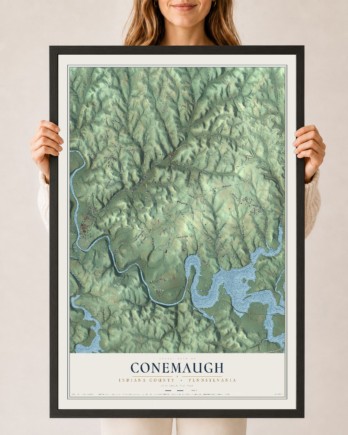 Map of Conemaugh, Indiana County, Pennsylvania, 24 x 36 inch print in a black wood frame