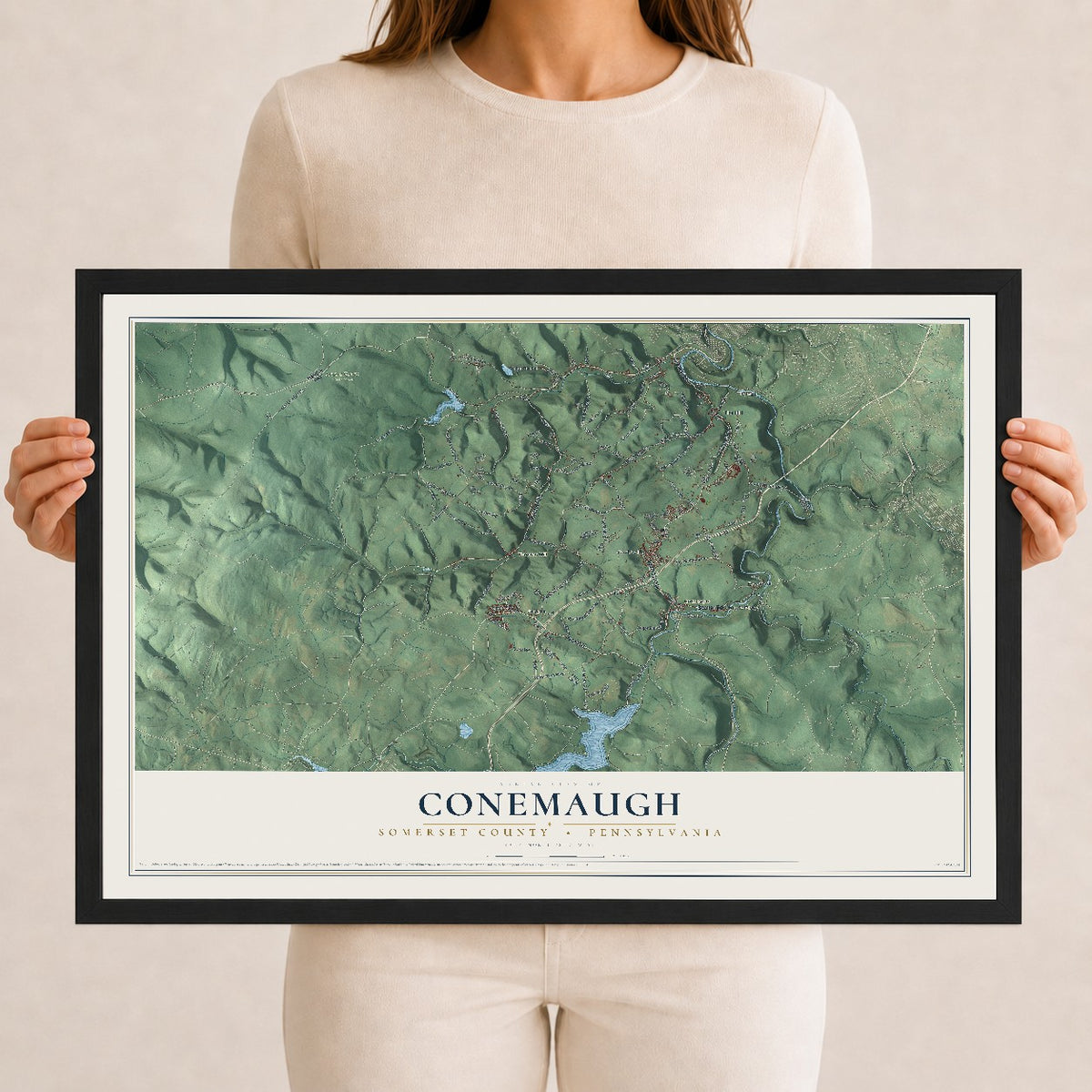 Map of Conemaugh, Somerset County, Pennsylvania, 12 x 18 inch print in a black wood frame