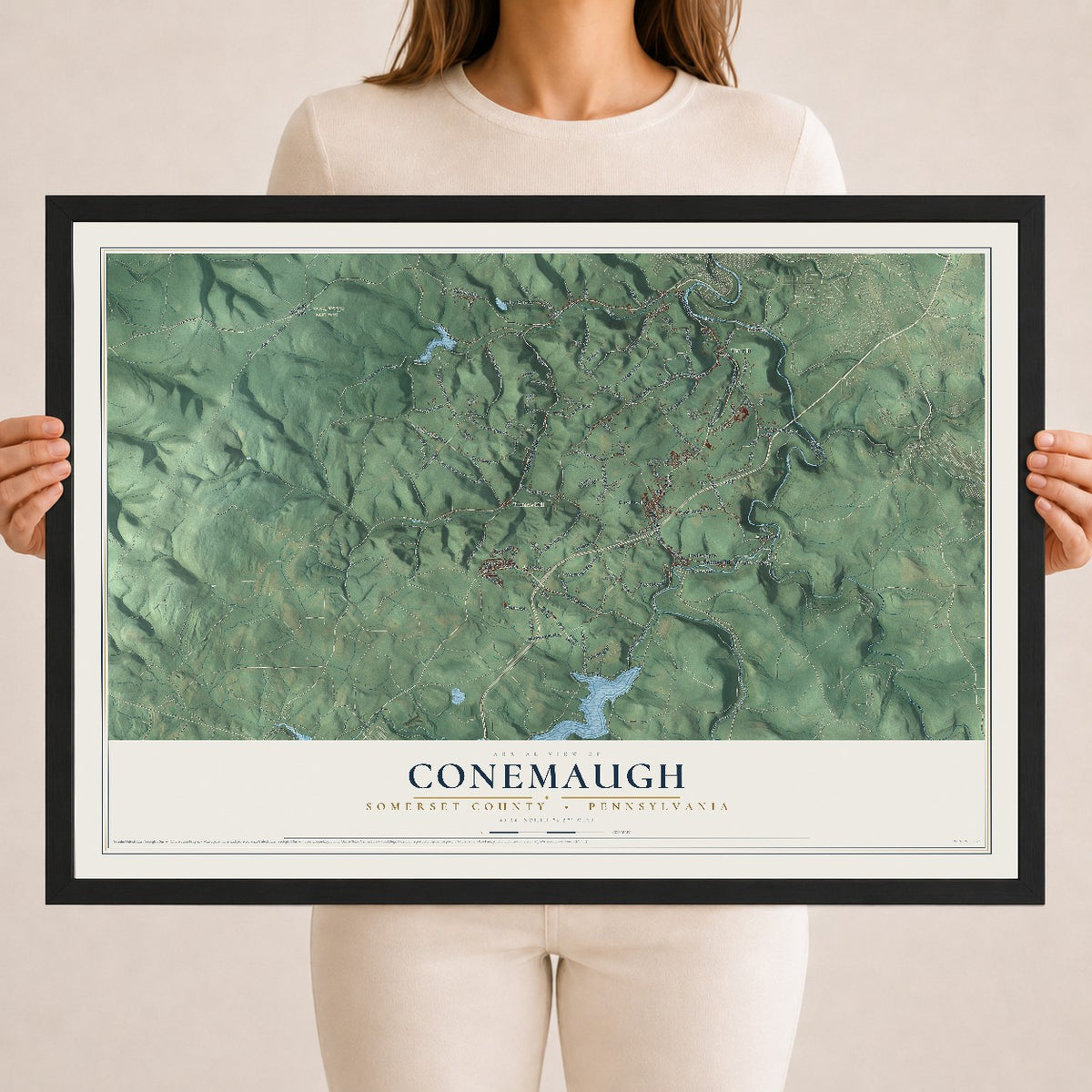 Map of Conemaugh, Somerset County, Pennsylvania, 18 x 24 inch print in a black wood frame