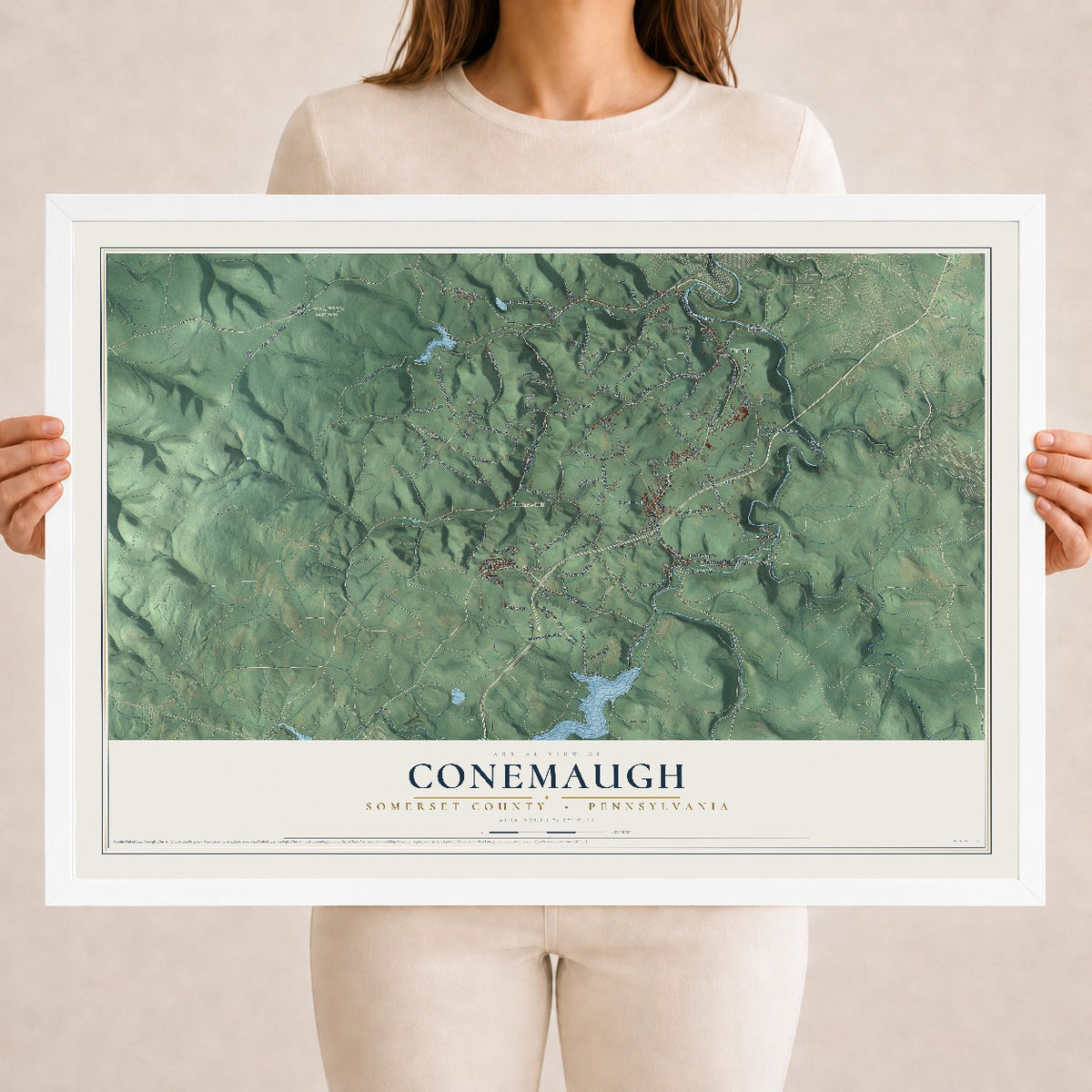 Map of Conemaugh, Somerset County, Pennsylvania, 18 x 24 inch print in a white wood frame