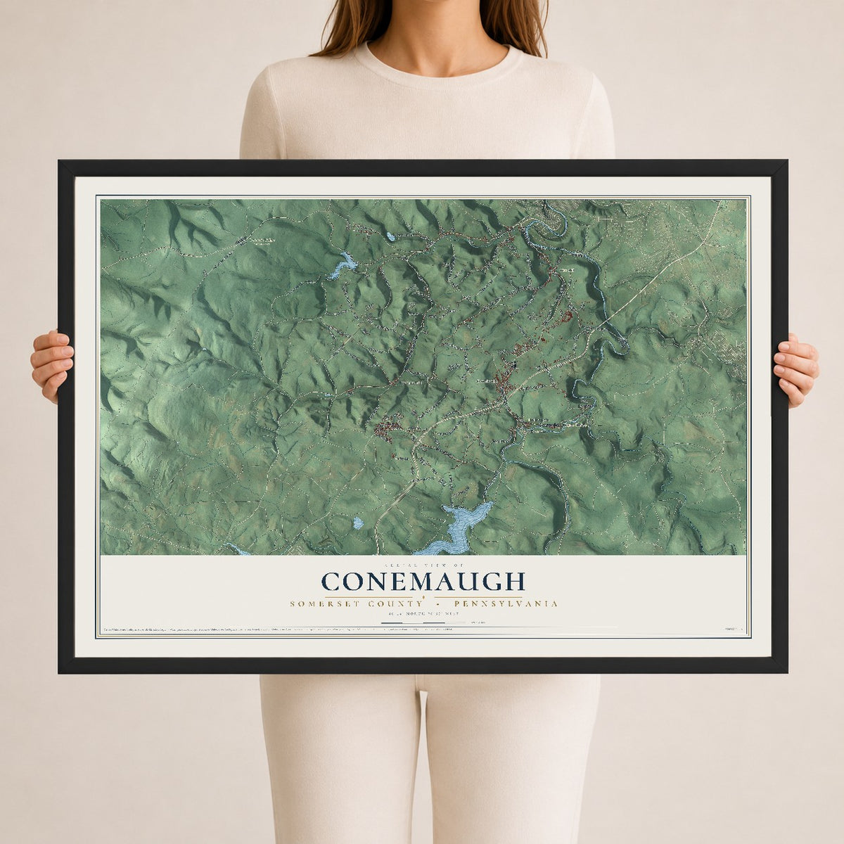 Map of Conemaugh, Somerset County, Pennsylvania, 24 x 36 inch print in a black wood frame