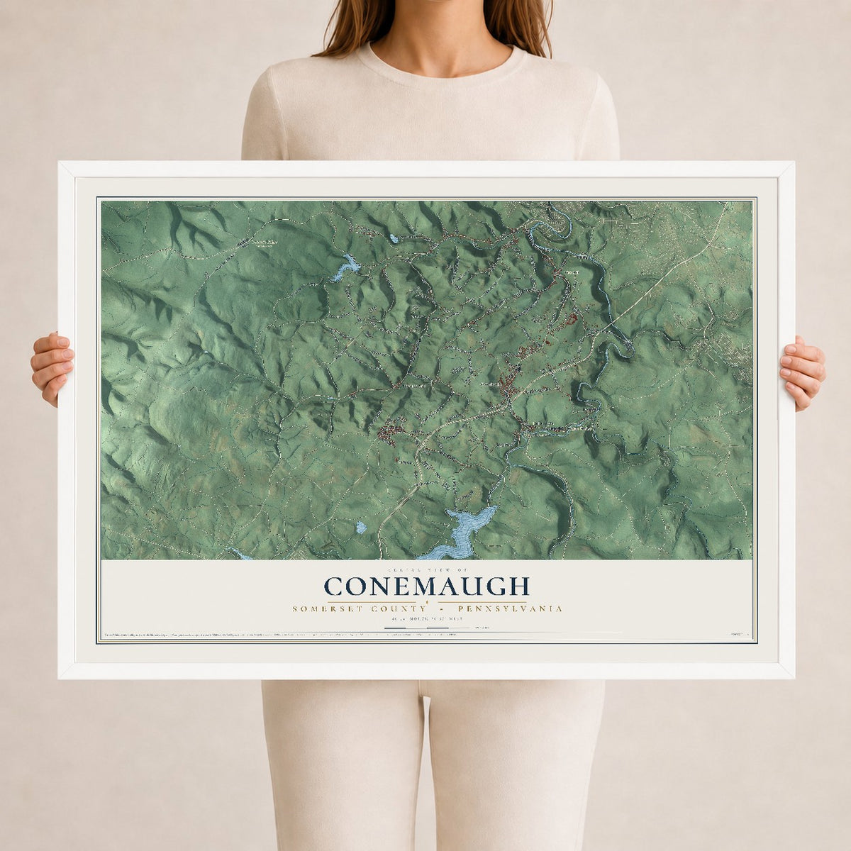 Map of Conemaugh, Somerset County, Pennsylvania, 24 x 36 inch print in a white wood frame