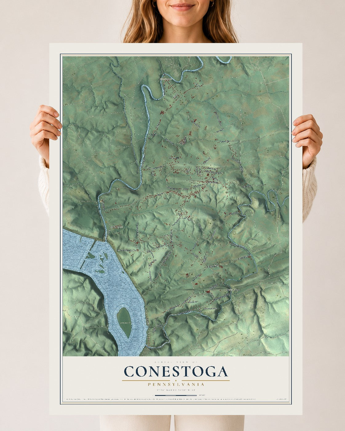 Map of Conestoga, Pennsylvania, 24 x 36 inch unframed archival matte print