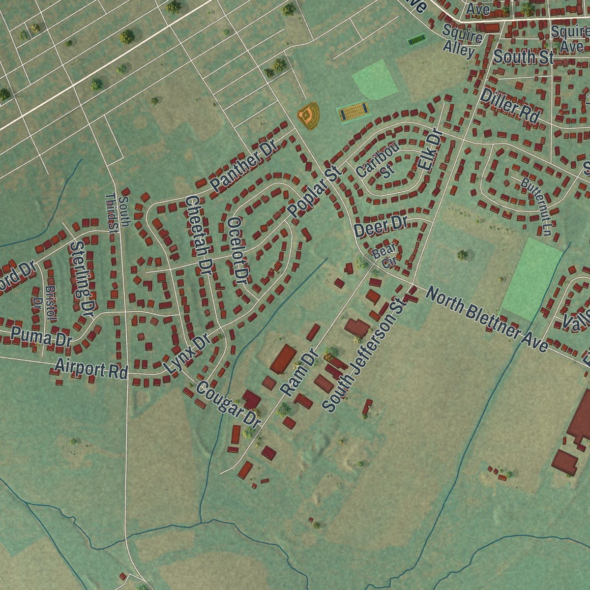 Close-up of the map of Conewago, Adams County, Pennsylvania print showing street and building detail