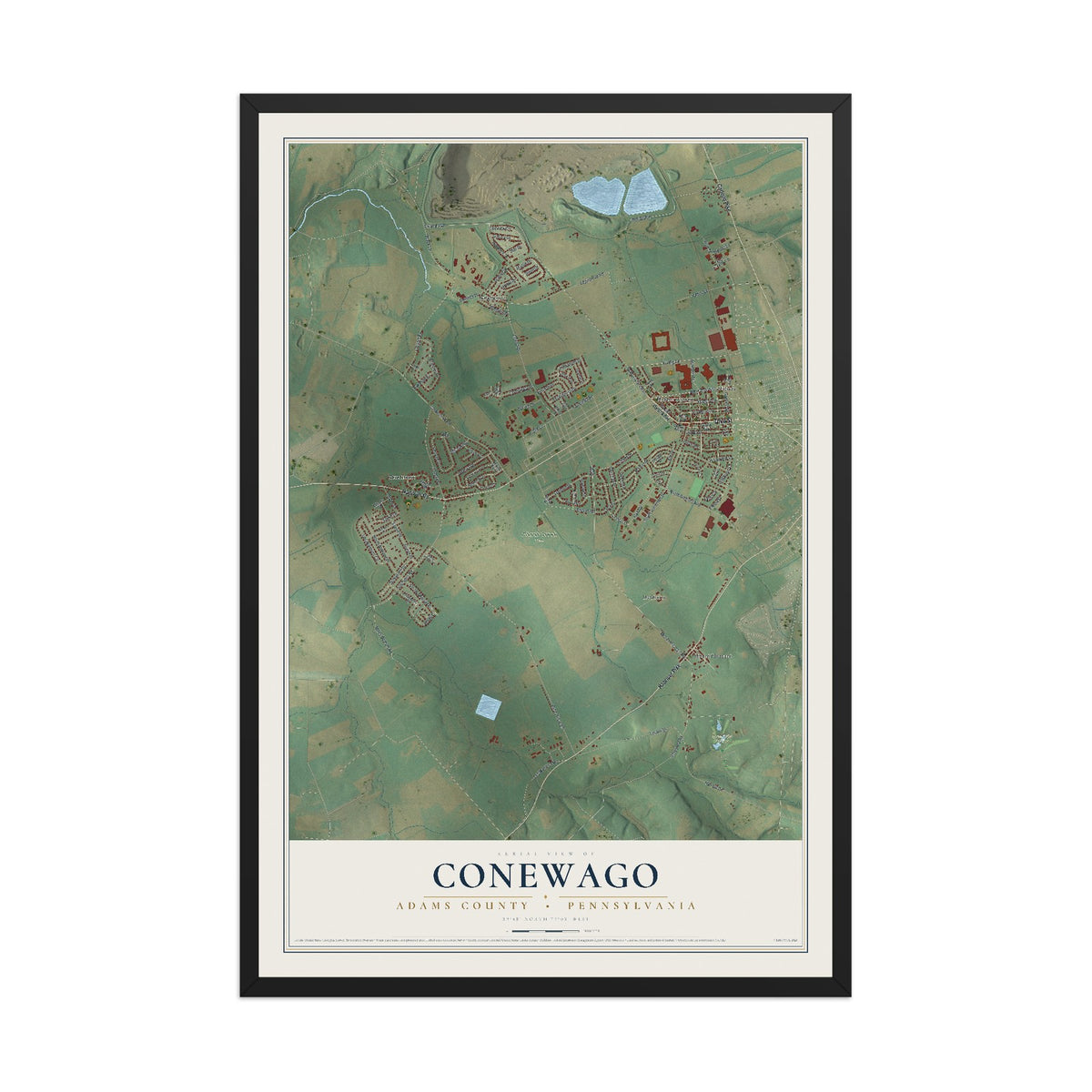 Map of Conewago, Adams County, Pennsylvania, 12 x 18 inch print in a black wood frame