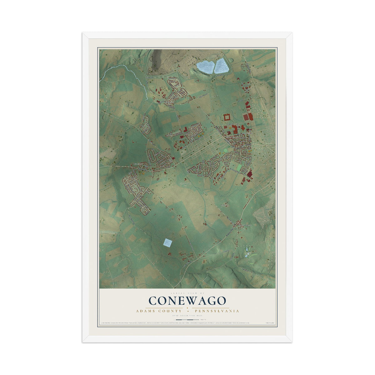 Map of Conewago, Adams County, Pennsylvania, 12 x 18 inch print in a white wood frame