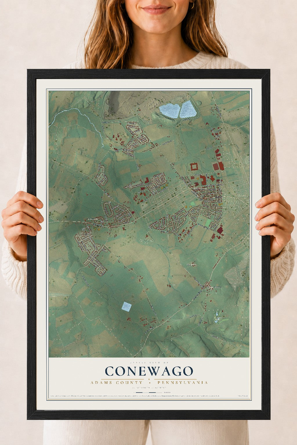Map of Conewago, Adams County, Pennsylvania, 18 x 24 inch print in a black wood frame