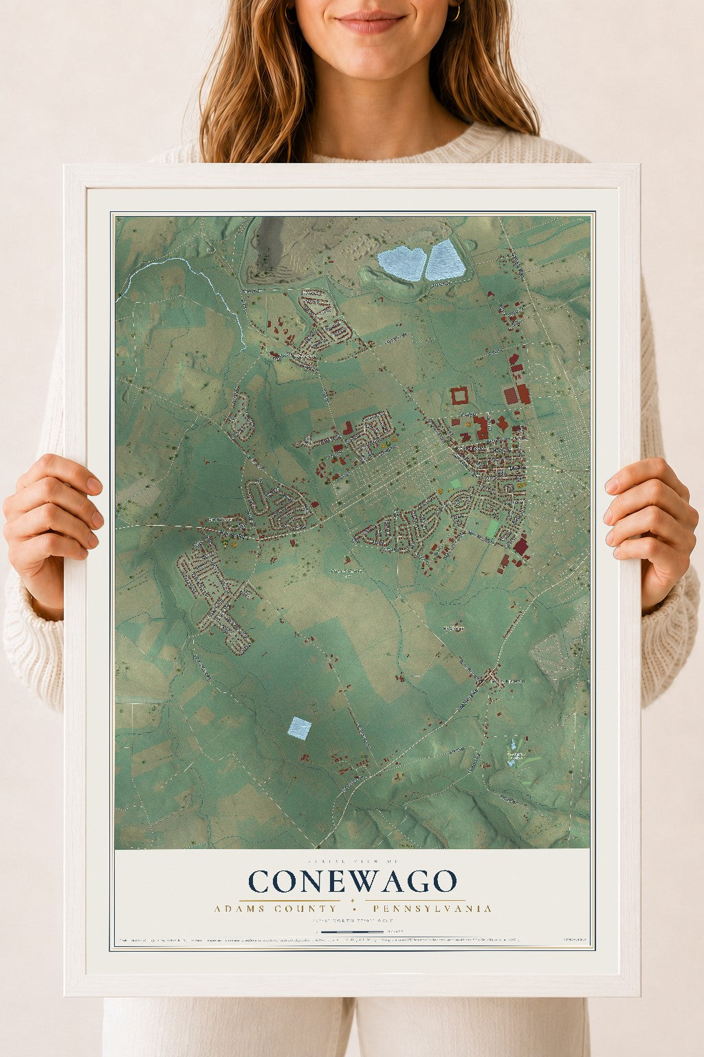 Map of Conewago, Adams County, Pennsylvania, 18 x 24 inch print in a white wood frame