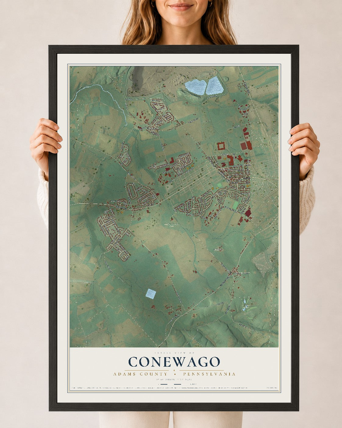 Map of Conewago, Adams County, Pennsylvania, 24 x 36 inch print in a black wood frame