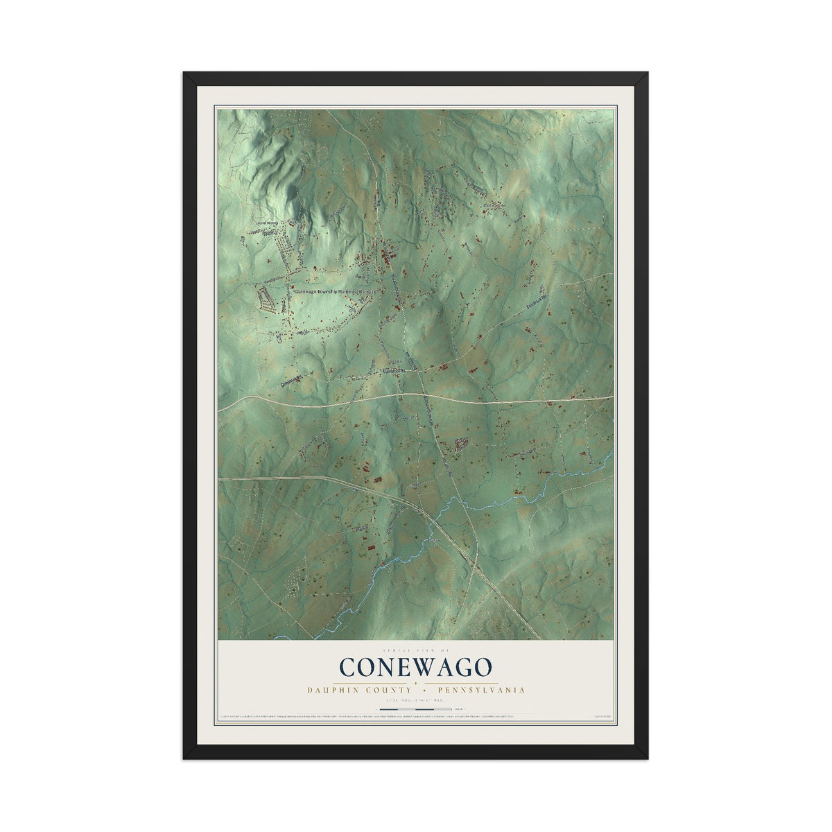 Map of Conewago, Dauphin County, Pennsylvania, 12 x 18 inch print in a black wood frame