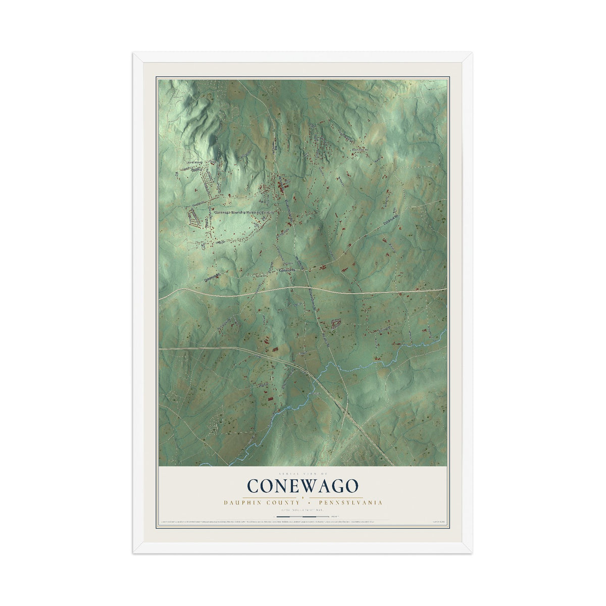 Map of Conewago, Dauphin County, Pennsylvania, 12 x 18 inch print in a white wood frame